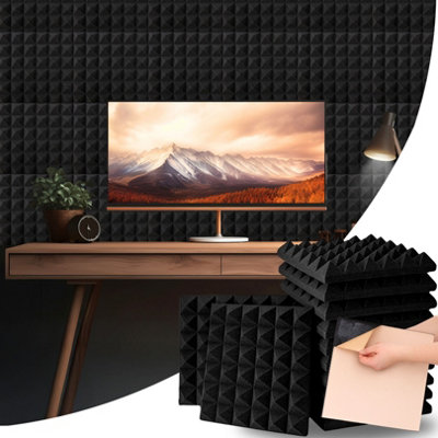 Acoustic Foam Wall Panels Pack of 12 Self-Adhesive (30x30x5cm) -Peel ...