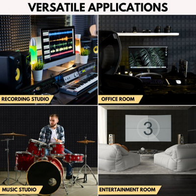 Acoustic Foam Wall Panels Pack of 12 Self-Adhesive (30x30x5cm) -Peel & Stick Sound Proofing Panels for Studio Offices & Game Rooms - 5