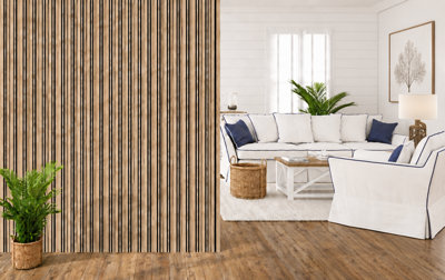 Acoustic Multi Width Slat Wall Panels Dark Oak 60 x 240CM - Pack of 4 ...