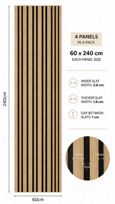 Acoustic Multi Width Slat Wall Panels Dark Oak 60 x 240CM - Pack of 4 ...