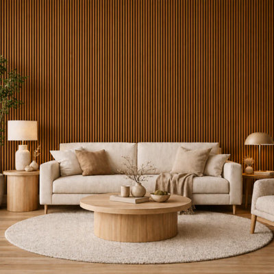 Acoustic Slat Wall Panels In Teak Oak 60 x 240CM Pack of 4 Slatted ...