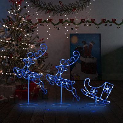 Acrylic Christmas Flying Reindeer&Sleigh 260x21x87cm Blue