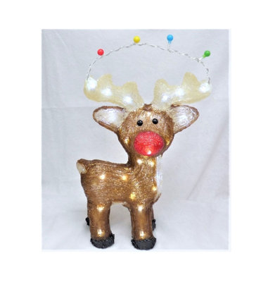 Acrylic LED Reindeer Figure 48 LEDs Cool White 47cm Chasing Antler String Lights