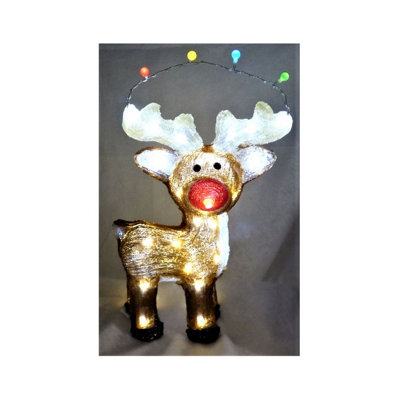 Acrylic LED Reindeer Figure 48 LEDs Cool White 47cm Chasing Antler String Lights