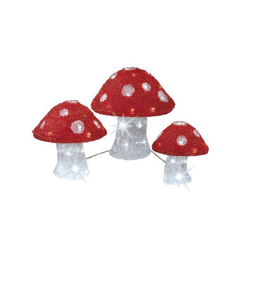 Acrylic Mushroom Lights Set Of 3 Cool White Christmas Lights 72 LED Garden Decor