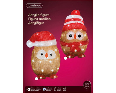 Acrylic Owl Christmas Light Bright White LED Lights Stripe Bobble Hat Scarf 32.5cm