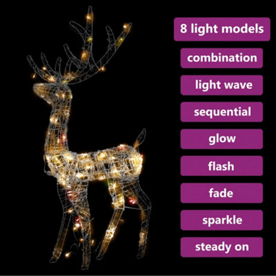 Acrylic Reindeer Christmas Decoration 140 LEDs 120cm Colourful - 5