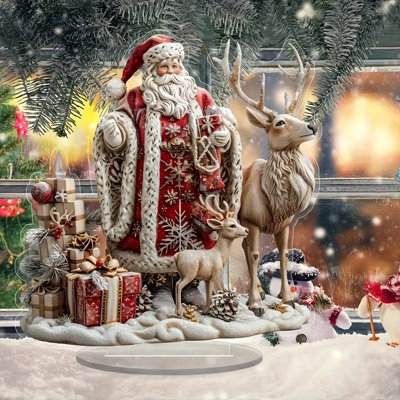 Acrylic Santa Claus and Reindeer Figurine Ornament For Christmas Decoration - Festive Christmas Decoration for Home & Office