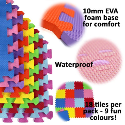 Actiasmat 18-Piece EVA Interlocking Play Mats, Soft Foam Tiles for Children