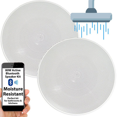 Active Bluetooth Ceiling Speaker Kit 5.25" 80W Moisture Resistant Bathroom Audio