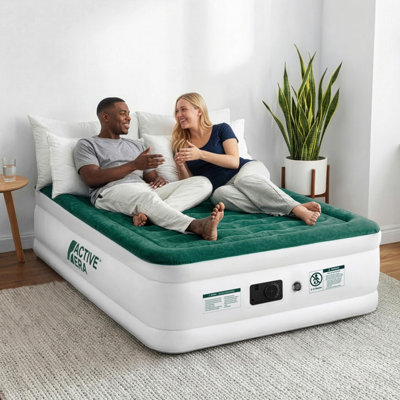 Active Era Double Size Comfort Plus Air Bed with Built-In Electric Pump, Inflates within 2.5 mins - Green/White