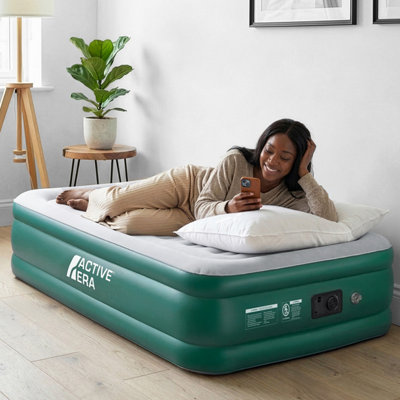 Active Era Single Comfort Air Bed with Built-In Electric Pump, Waterproof and Inflates within 3 mins - Green/White