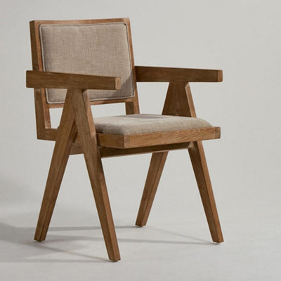 Adagio Dining Chair Linen Fabric Seat & Backrest Brushed Brown Armchair Frame