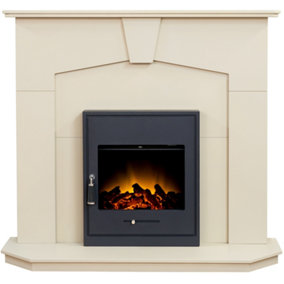 Adam Abbey Fireplace in Stone Effect with Oslo Electric Fire in Black, 48 Inch