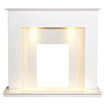 Adam Alora White Marble Fireplace with Downlights, 48 Inch