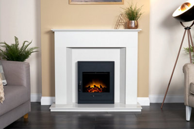 Adam Alora White Marble Fireplace with Downlights u0026 Oslo Black Electric Fire,  48 Inch | DIY at Bu0026Q