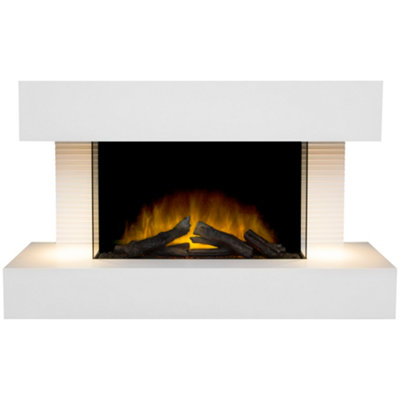 Adam Altair Wall Mounted Electric Fire Suite with Downlights & Remote Control in Pure White