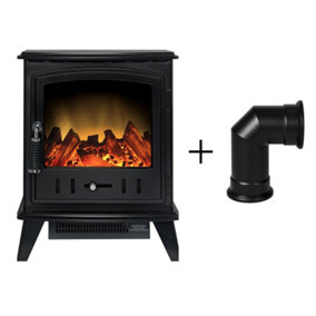 Adam Aviemore Electric Stove in Black with Angled Stove Pipe