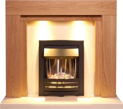 Adam Beaumont Fireplace in Oak & Cream with Helios Electric Fire in