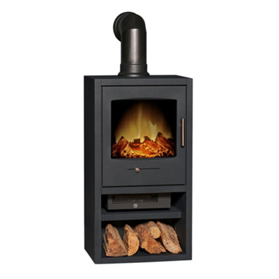 Adam Bergen XL Electric Stove in Charcoal Grey with Angled Stove Pipe in Black