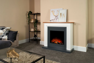 Adam Brentwood Electric Fireplace Suite in Pure White & Charcoal Grey, 43 Inch