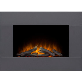 Adam Carina Electric Wall Mounted Fire with Logs & Remote Control in Black, 32 Inch