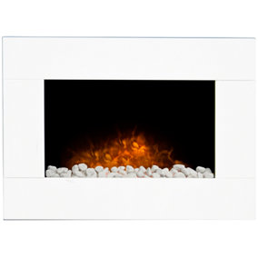Adam Carina Electric Wall Mounted Fire with Pebbles & Remote Control in Pure White, 32 Inch