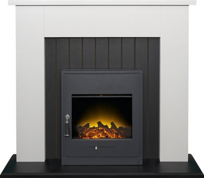 Adam Chessington Fireplace in Pure White & Black with Oslo Electric Inset Stove, 48 Inch Price Comparisons | Compare The Build
