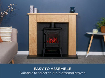 Adam Chester Electric Stove Fireplace in Oak & Black, 39 Inch