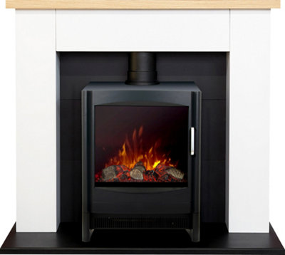 Fireplaces | Adam Huxley In Pure White & Grey With Sureflame Ripon Electric Stove In Black 39 Inch P 411f0a7d 3e04 4f19 8bbd 78eec43679cc