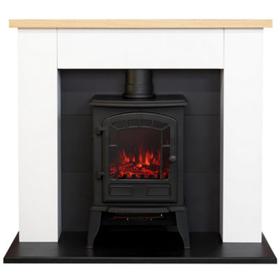 Adam Chester Fireplace in Pure White with Sureflame Ripon Electric Stove in Black, 39 Inch