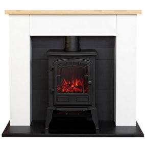 Adam Chester Fireplace in Pure White with Sureflame Ripon Electric Stove in Black, 39 Inch