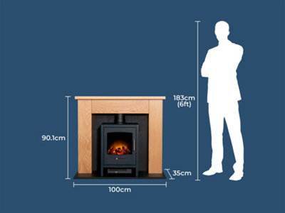 Adam Fires & Fireplaces Adam Oak Beam, Hearth & Stove Pipe With Bergen Stove In Charcoal Grey