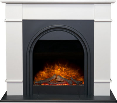 Adam Chesterfield Electric Fireplace Suite in White & Charcoal Grey, 44 Inch