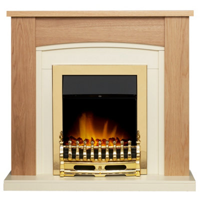 Adam Chilton Fireplace in Oak & Cream with Blenheim Electric Fire in Brass, 39 Inch