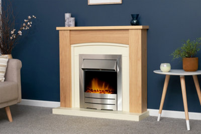 Adam Chilton Fireplace in Oak & Cream with Colorado Electric Fire in Brushed Steel, 39 Inch