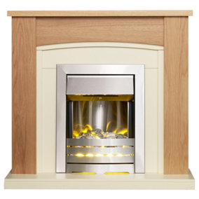 Adam Chilton Fireplace in Oak & Cream with Helios Electric Fire in Brushed Steel, 39 Inch