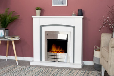 Adam Chilton Fireplace in Pure White and Grey, 39 Inch