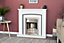 Adam Chilton Fireplace in Pure White & Grey with Helios Electric Fire in Brushed Steel, 39 Inch