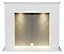 Adam Corinth Stove Fireplace in Pure White & Grey with Downlights, 48 Inch