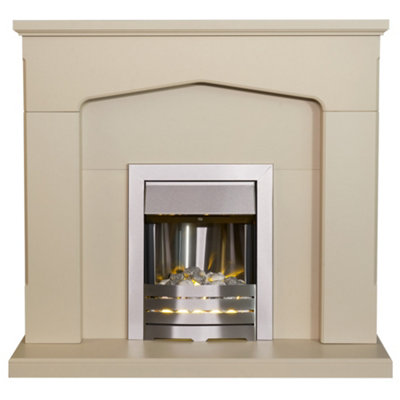 Adam Cotswold Fireplace in Stone Effect with Helios Electric Fire in Brushed Steel, 48 Inch