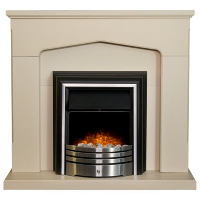 Adam Cotswold Fireplace in Stone Effect with York Freestanding Electric Fire in Brushed Steel, 48 Inch