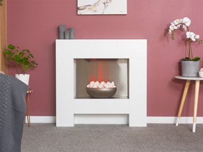 Camino Elettrico Adam Cubist 92 Cm – Bianco, Con Ciottoli LED E Riscaldamento 1/2 KW, Solo Effetto Luce
