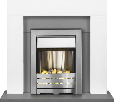 Adam Dakota Fireplace in Pure White u0026 Grey with Helios Electric Fire in  Brushed Steel, 39 Inch | DIY at Bu0026Q