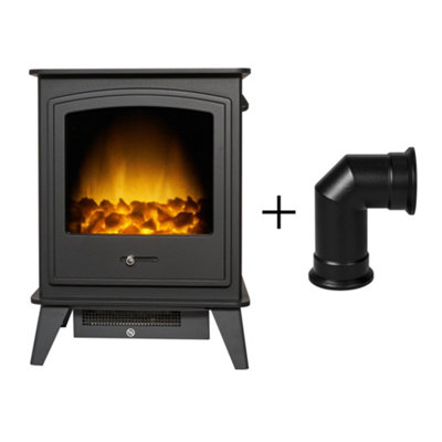 Adam Dorset Electric Stove in Black with Angled Stove Pipe | DIY at Bu0026Q