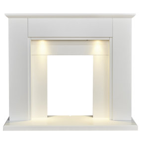 Adam Eltham Fireplace in Pure White with Downlights, 45 Inch
