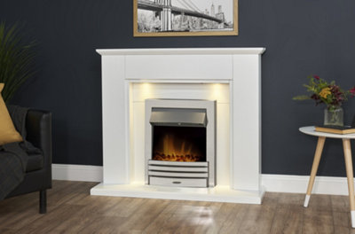 Adam Eltham Fireplace in Pure White with Downlights, 45 Inch