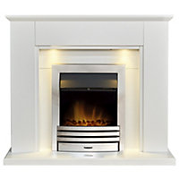 Adam Eltham Fireplace in Pure White with Downlights & Eclipse Electric Fire in Chrome, 45 Inch