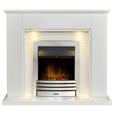 Adam Eltham Fireplace in Pure White with Downlights & Eclipse Electric Fire in Chrome, 45 Inch