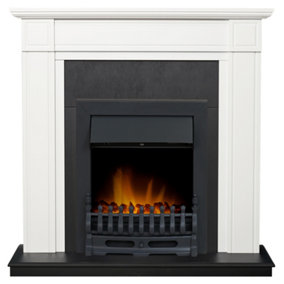 Adam Georgian Fireplace in Pure White & Black with Blenheim Electric Fire in Black, 39 Inch